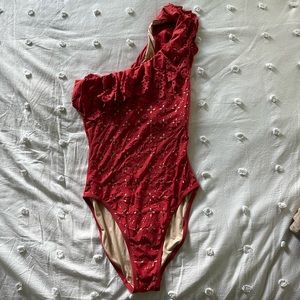 J.Crew Ruffle Shoulder One Piece Swimsuit